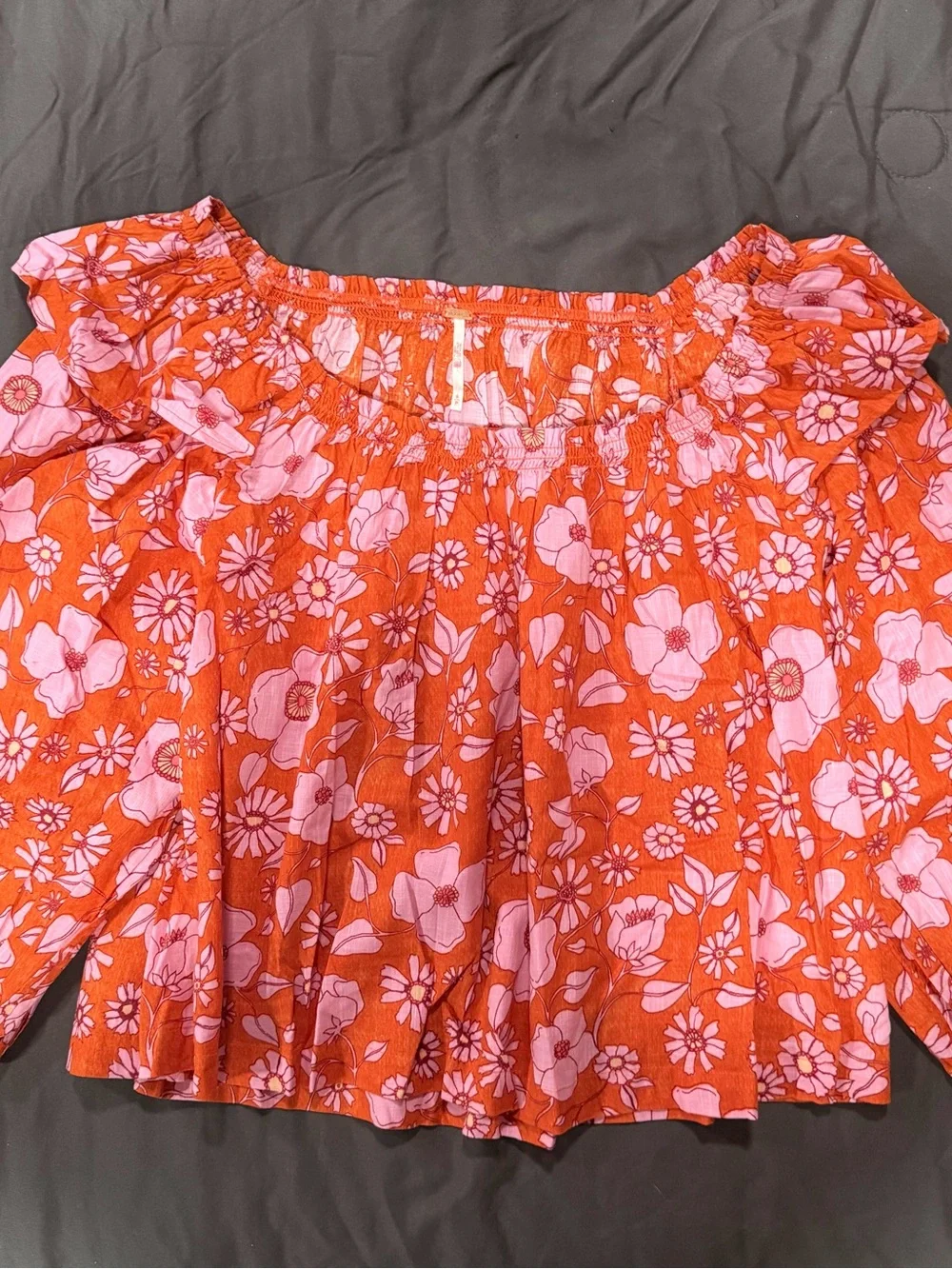 NWT Free People Coral Pink Floral Miss Daisy Blouse in Heat Wave Combo Small S